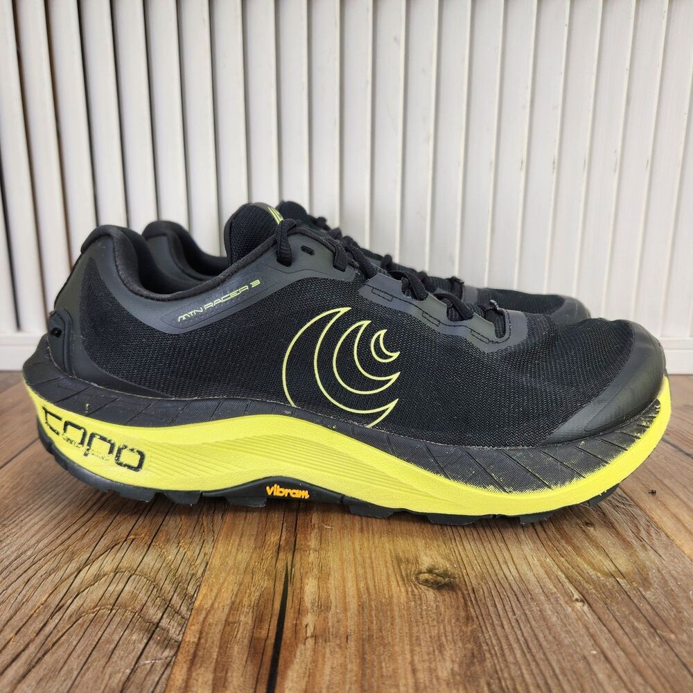 Topo Athletic MTN Racer 3 Vibram Trail Running Shoes Men's 10 Black Lime Hiking
